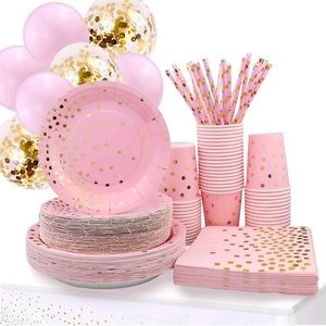 250 PC Pink And Gold Party Supplies